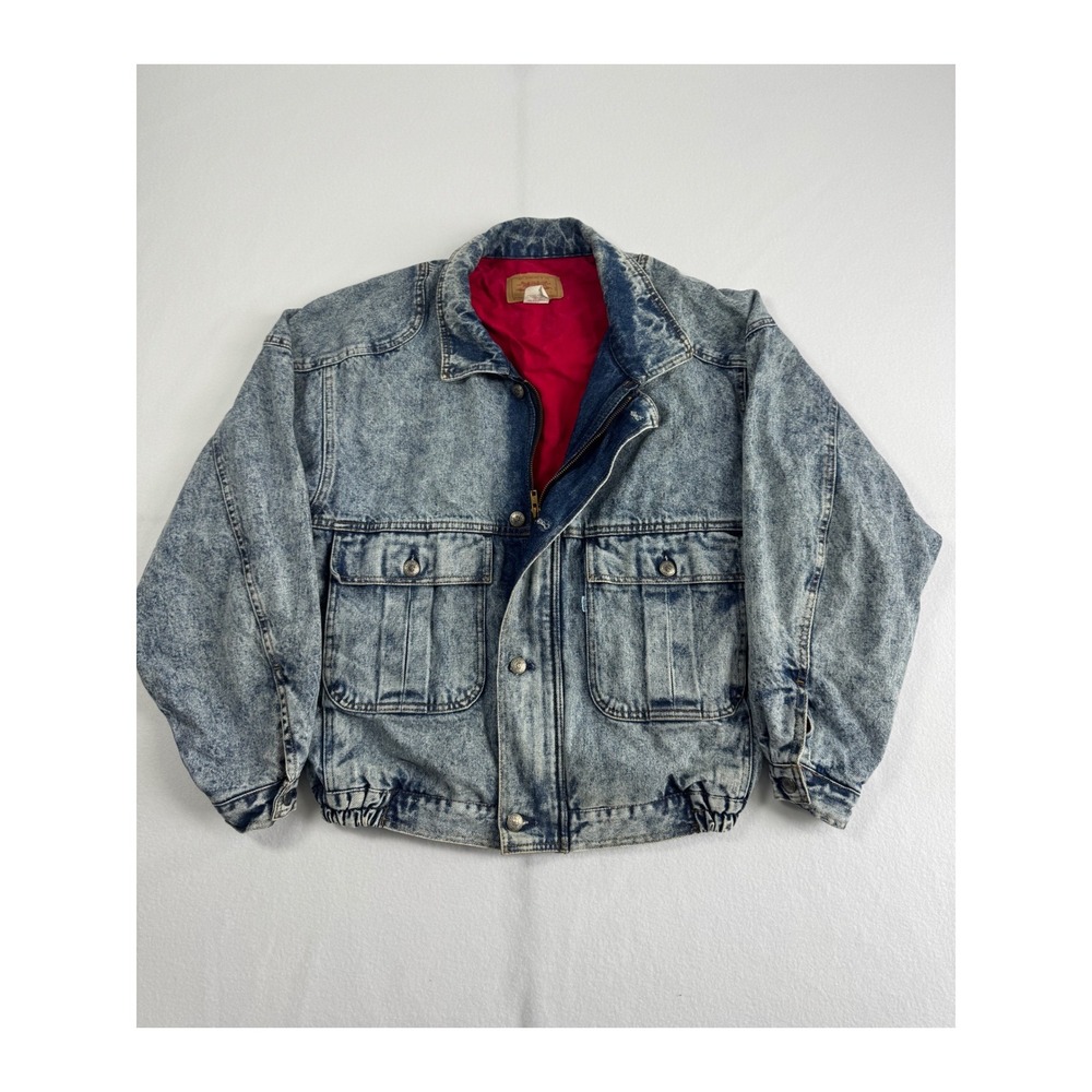 Vintage 90s Levi's Denim Jacket‎ Mens Medium Acid Wash Blue 75074 0219 Red Lined